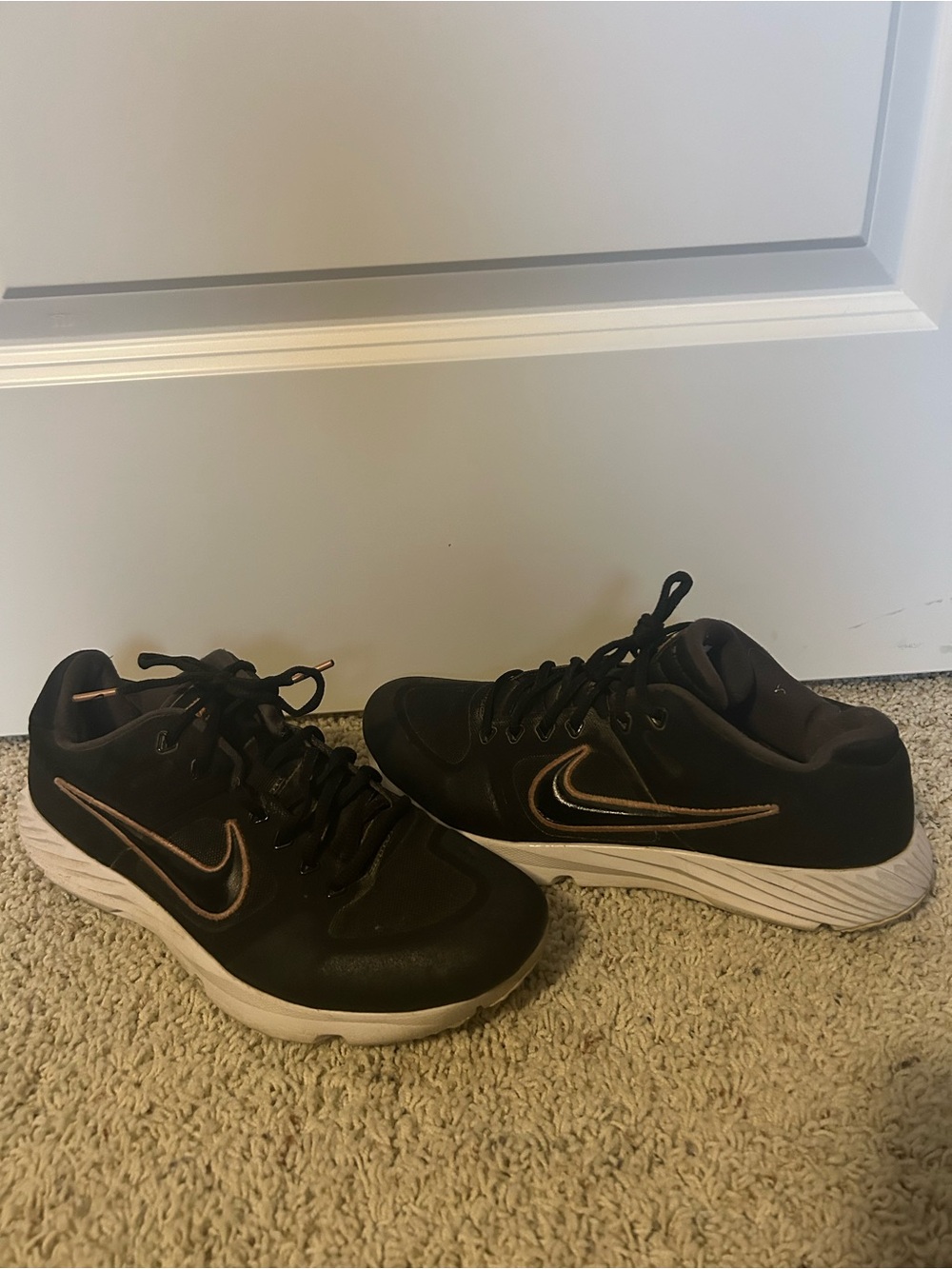 Nike Women’s Softball Turf Black Athletic Shoes with Copper Swoosh Accent